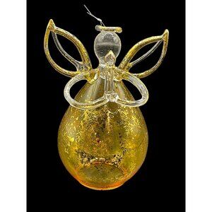 Vtg. Blown Glass Angel Holding Candle Tea Light Cover or Christmas Ornament 4”
